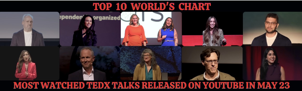 Top 10 World's Chart: most watched TEDx talks released on YouTube in May 2023