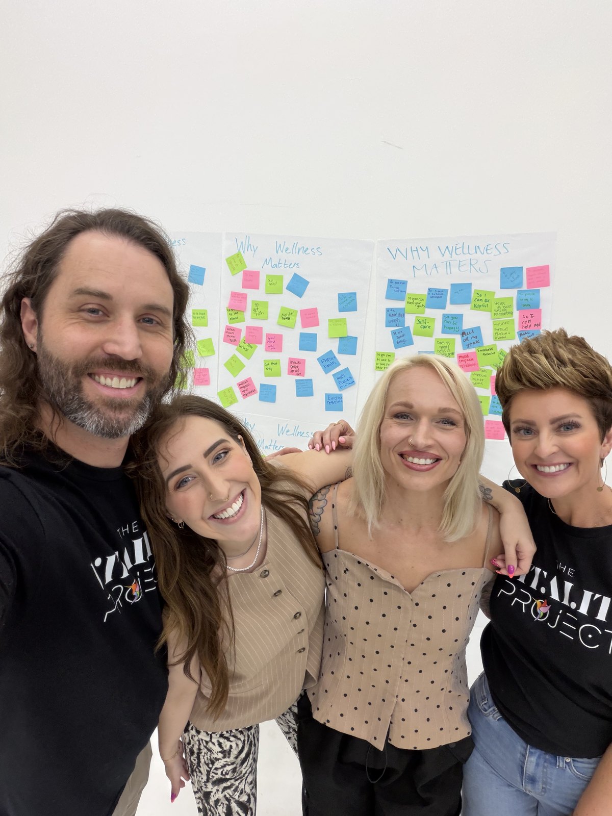 Educators in front of a wall of Why Wellness Matters notes