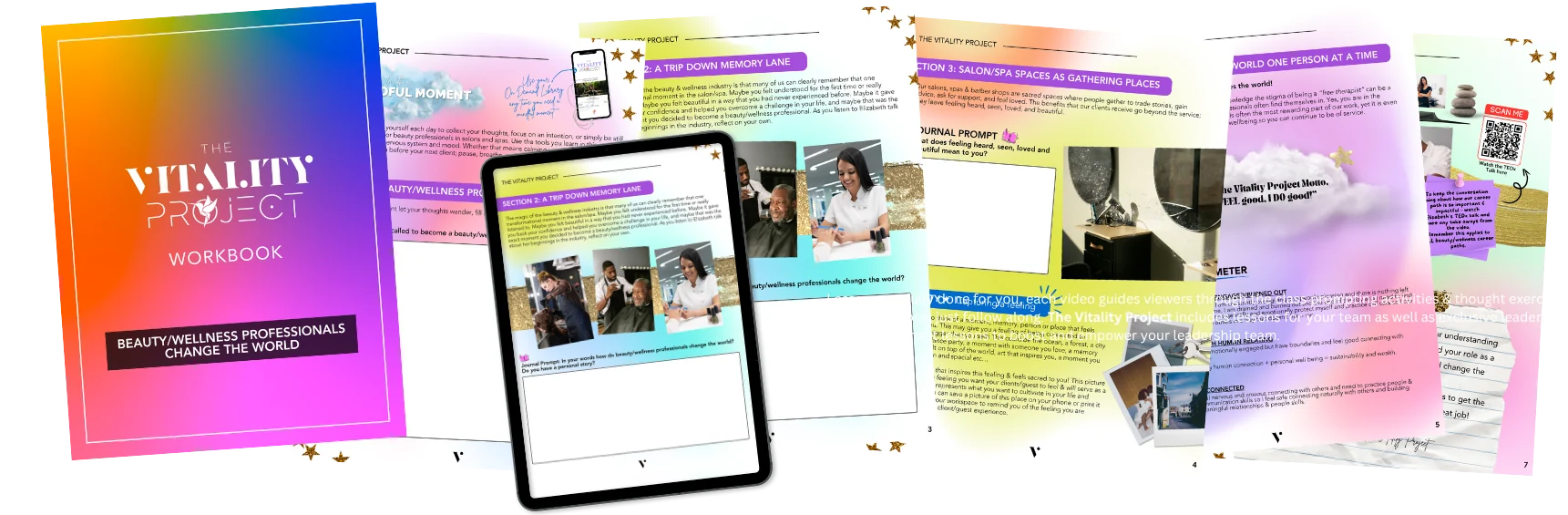 Pages from the Vitality Project workbook with the tablet edition